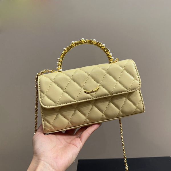 

designer woman flap bag metal handle with pearl and diamonds letters gold hardware matelasse chain quilted tote crossbody shoulder handbag p