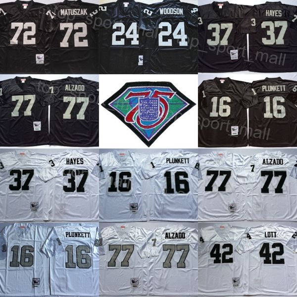 

retro football 16 jim plunkett jersey 1976 1980 1984 1998 vintage 24 charles woodson 37 lester hayes 42 ronnie lott 77 lyle alzado 72 john m, Black;red