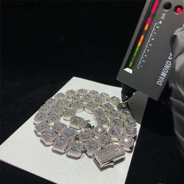 

european and american selling hip hop jewelry cuban necklace 11mm spring buckle moissanite rock sugar chain cuban bracelet, Silver