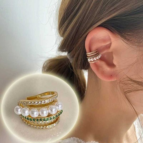 

korean multilayer geometric no piercing ear bone clip earrings for women girls leaves zirconia earcuff wrap jewelry, Silver