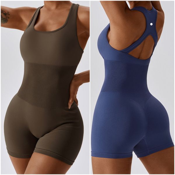 

ll-6949 womens jumpsuits yoga outfits sleeveless close-fitting dance one piece jumpsuit short pants fast dry breathable coverall
