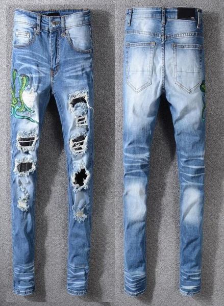 

new fashion jeans men039s denim trousers cotton jeans mani pants male men classic distressed hole embroidery jeans2377366, Blue