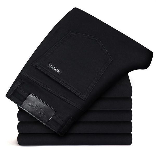 

men's jeans 2021 brands trousers men clothes black elasticity skinny business casual male denim slim pants classic style215c, Blue