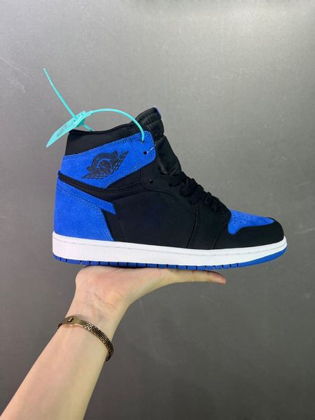 

with box 1 royal reimagined 2023 basketball shoes men women black royal blue white 1s sneaker