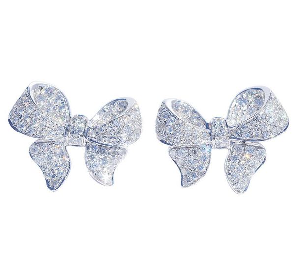 

bowknot stud earrings real 925 sterling silver cz party wedding earrings jewelry for women statement jewelry6446082