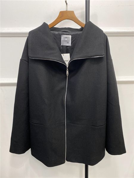 

toteme wool-blend zippered loose cropped tweed coat, Black;brown