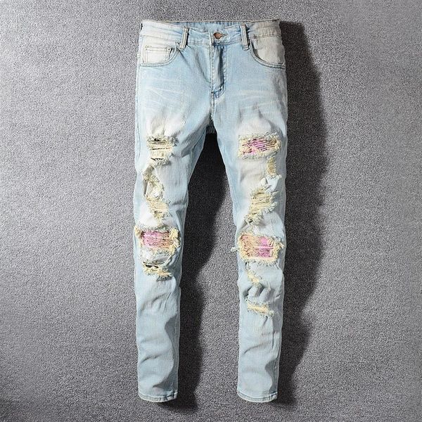 

mens designer jeans mens luxury denim fashion men tattered motorcycle cowboy tattered blue brand slim motorcycle cowboy selle313x