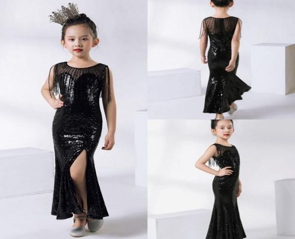 

2020 cute kids formal wear black sequins flower girls dresses for wedding children pageant dresses ball gown4341225, White;blue