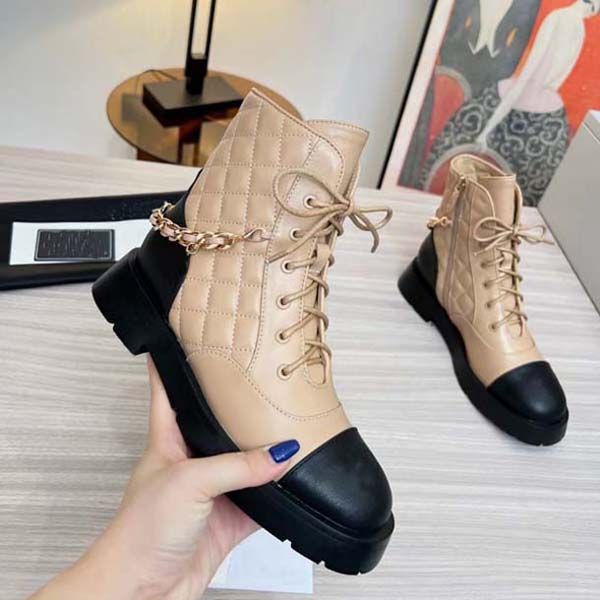 

luxury womens boots brand calf leather autumn and winter fashion martin boot platform fashion flat heel shoes size 35-41 with box, Black