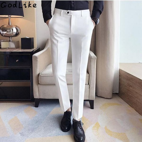 

2017 autumn business mens formal white suit pants cotton anti wrinklepocket wedding bride groom male business casual trousers210v, White;black