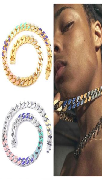 

pendant necklaces hip hop jewelry rainbow miami cuban chain necklace iced out choker for men stainless steel5013177, Silver