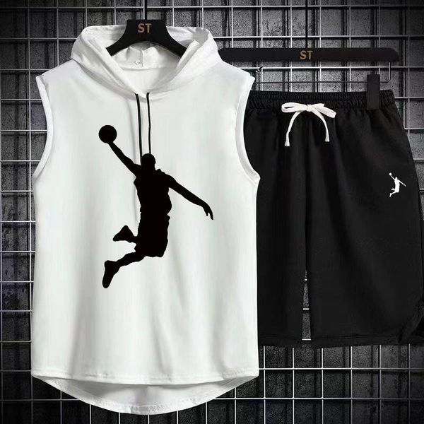 

men's tracksuits summer mens muscle hoodie vest sleeveless bodybuilding gym workout fitness shirt vest hip hop sweatshirt suit 230812, Gray