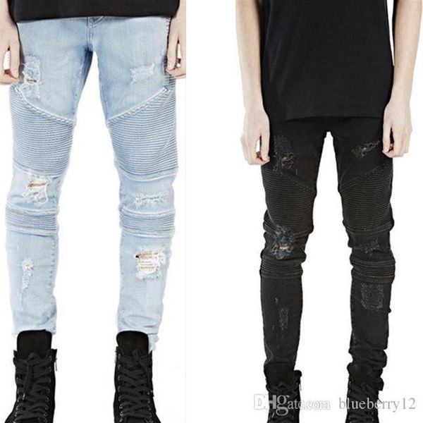 

mens jeans clothing designer pants blue black destroyed slim denim straight biker skinny men ripped259h