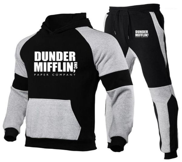 

men039s tracksuits dunder mifflin paper inc office tv show printed fashion suits sportswear jogging tracksuit running hoodiesp9285785, Gray