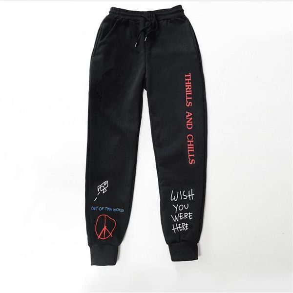 

fleece trousers letter printed women men jogging pants hip hop streetwear men sweatpants205o, Black