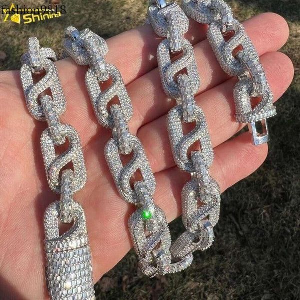 

iced out vvs moissanite hip hop necklace sterling sier vvs moissanite cuban link chain, Silver