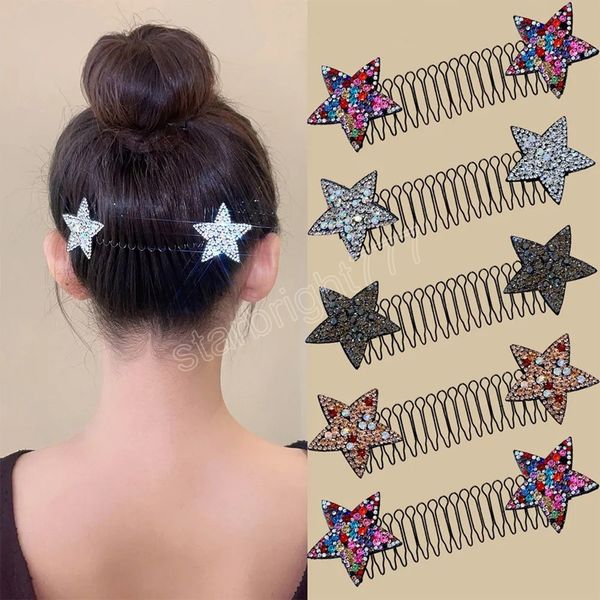 

colorful stars broken hairpins for women barrettes sweet headwear bangs fixed insert comb back of the head hair clip, Slivery;white