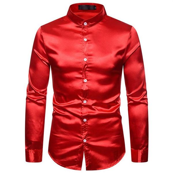 

men's casual shirts red silk satin dress shirt men 2021 spring autumn long sleeve mens wedding button down business287w, White;black