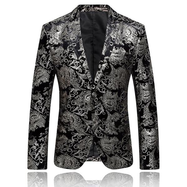 

feitong blazer suit men's dress floral suit notched lapel slim fit button stylish blazer coat jacket men masculino 2019250l, White;black