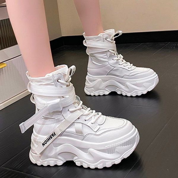 

boots fashion women chunky platform motorcycle boots white lace up thick bottom shoes woman autumn winter ankle botas de mujer 230811, Black