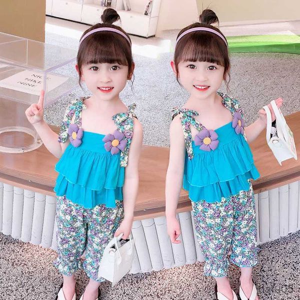 

clothing sets summer clothes girls floral pattern clothes for girls vest short kids clothes girls toddler childrens clothing r230812, White