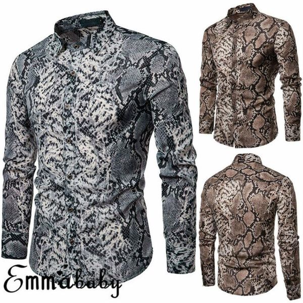 

snake pattern print slim fit shirt men 2020 brand new long sleeve men dress shirts hip hop streetwear casual shirt camisa231q, White;black