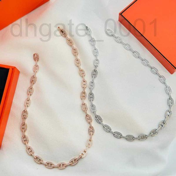 

strands, strings designer v golden pig nose necklace women's fashion light luxury full diamond ring buckle collar chain popular lip nec, Black