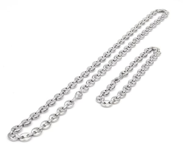 

coffee bean necklace and bracelet set stainless steel mens jewellry two colors optional hip hop7219044, Silver