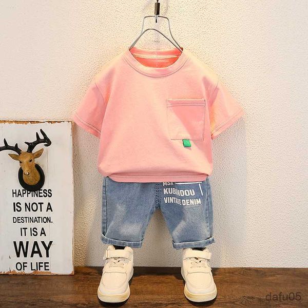 

clothing sets fashion baby boys t-shirt denim shorts sets 0-6 years old summer little children's girls clothing suits r230812, White