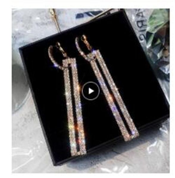 

fashion long geometric drop earrings luxury gold silver color rectangle rhinestone earring for women party jewelry gift1254181, Golden;silver
