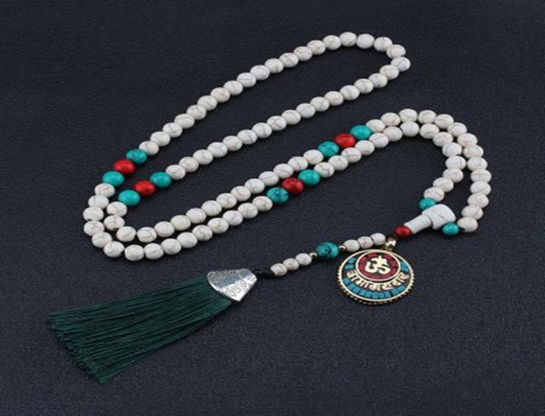 

new silk tassel buddhist prayer white pine beads necklace boho nepal long sweater chain vintage tibetan pendant ethnic necklace8296208, Silver