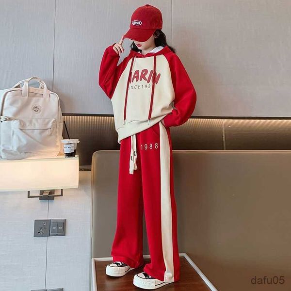 

clothing sets 2023 new teenager spring and autumn girls casual suit childrens hooded sports two-piece tracksuit for kids christmas sets r230, White