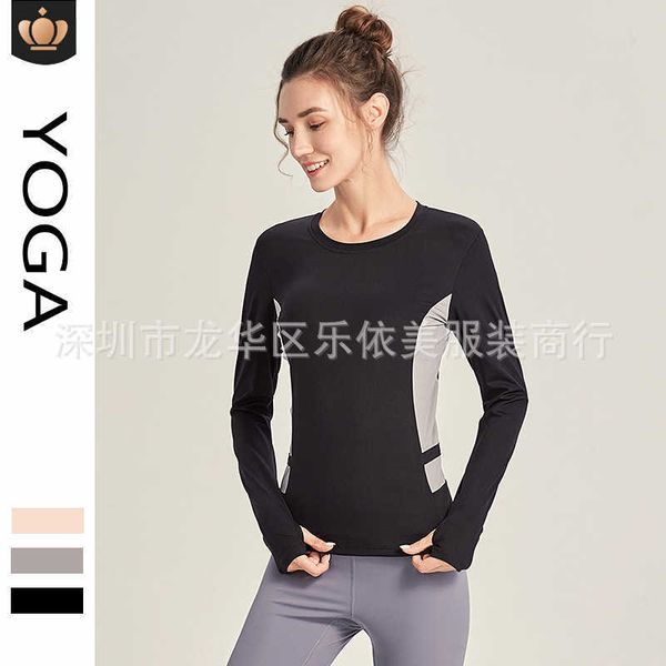 

alo yoga suit women's spring and autumn fashion contrast color slim fit round neck casual running quick drying fitness t-shirt, White;red