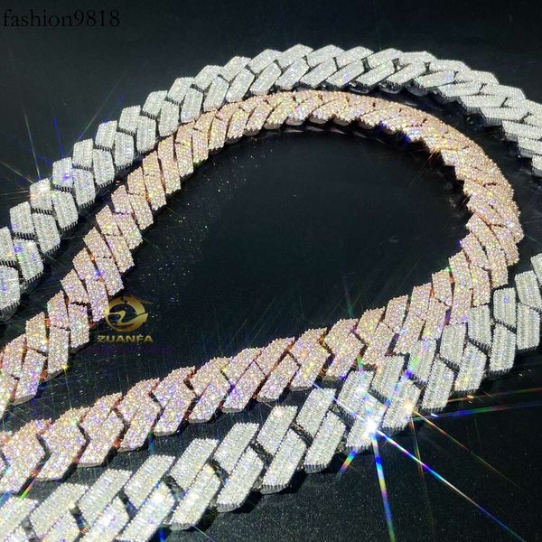 

20mm designer necklace jewelry moissanite hip hop iced out vvs baguette diamond cuban link chain moissanite, Silver