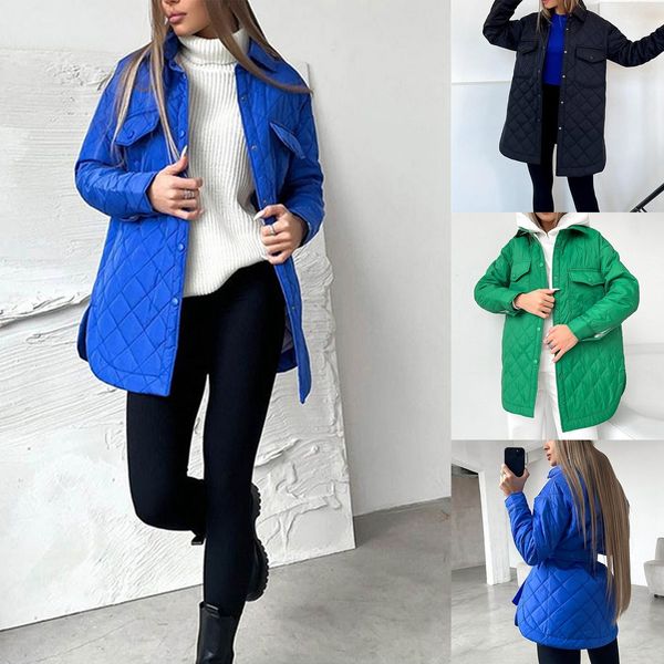 

women's jacket quilted padded parkas 2023 autumn winter warm trench outwear casual solid color single breasted long sleeveovercoat 2308, Black;brown