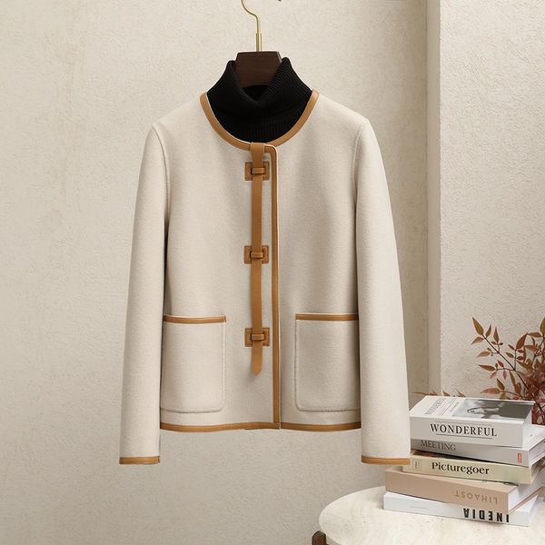 

women wool coat blend jackets womens designer winter jacket ladies plus size down coat blouse navy blue plaid genuine leather edging cashmer, Black;brown