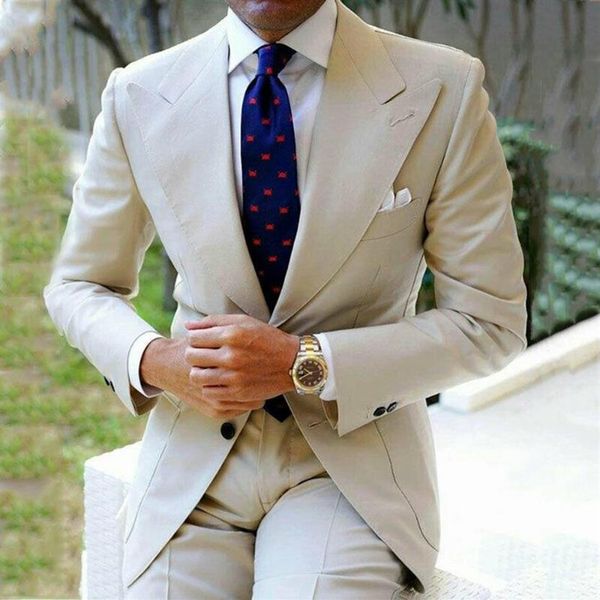 

lastest coat designs beige blazer with pants 2021 slim fit wedding suits for mens wide peaked lapel formal groom wear groomsmen me329a, White;black