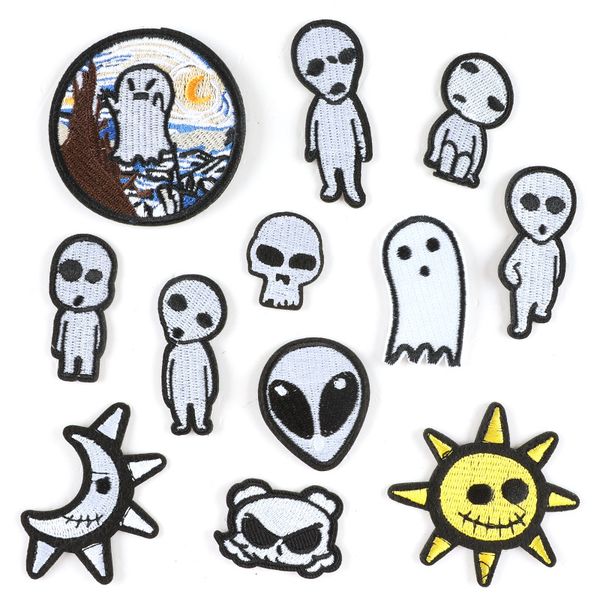 

notions iron on patches horror skull ghost embroidered patches sew on appliques repair badge halloween diy craft accessories for clothing ja, Black