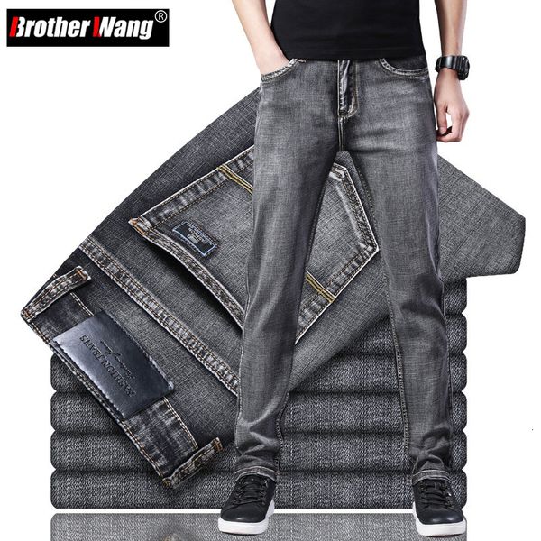

mens jeans classic style summer thin grey business fashion stretch denim straight pants male brand trousers 230811, Blue