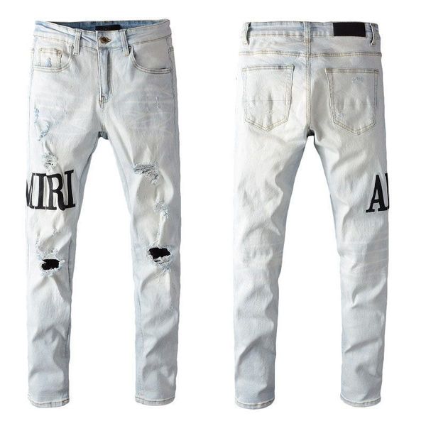 

men jeans luxurys designers jeans distressed france fashion pierre straight men's biker hole stretch denim casual jean men skinny pants, Blue