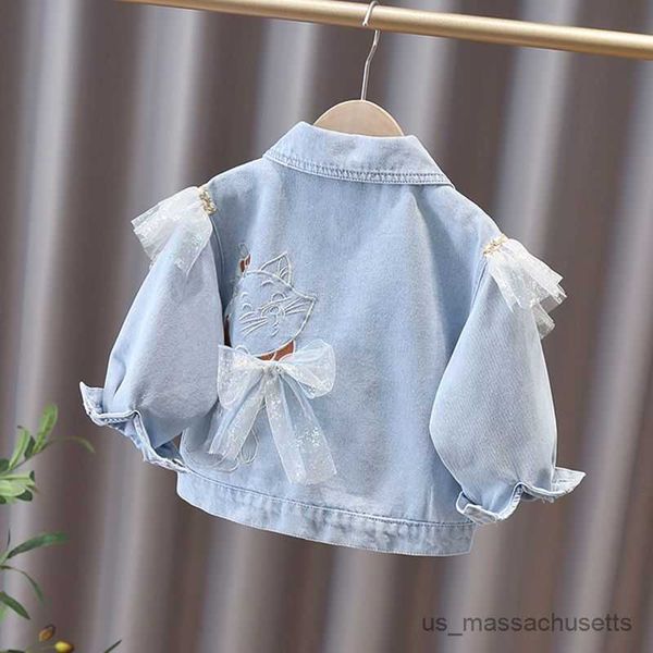 

jackets girls baby denim coat cute cat ruffles jackets kids spring autumn casual wear children clothes overcoats r230812, Blue;gray