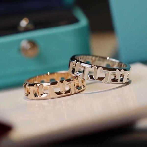 

tiffay double t ring 925 sterling silver plated 18k gold wide version xiao zhan same hollow lattice bracelet