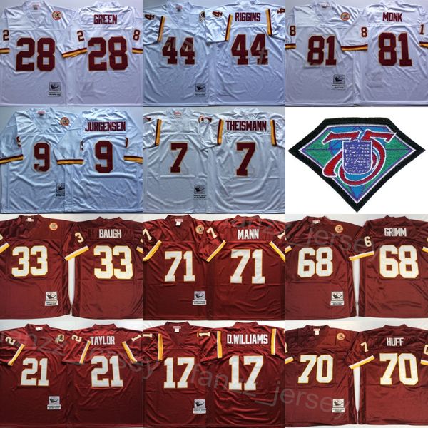 

football retro 33 sammy baugh jerseys 7 joe theismann 81 art monk 17 doug williams 44 john riggins 28 darrell green 21 sean taylor 71 charle, Black