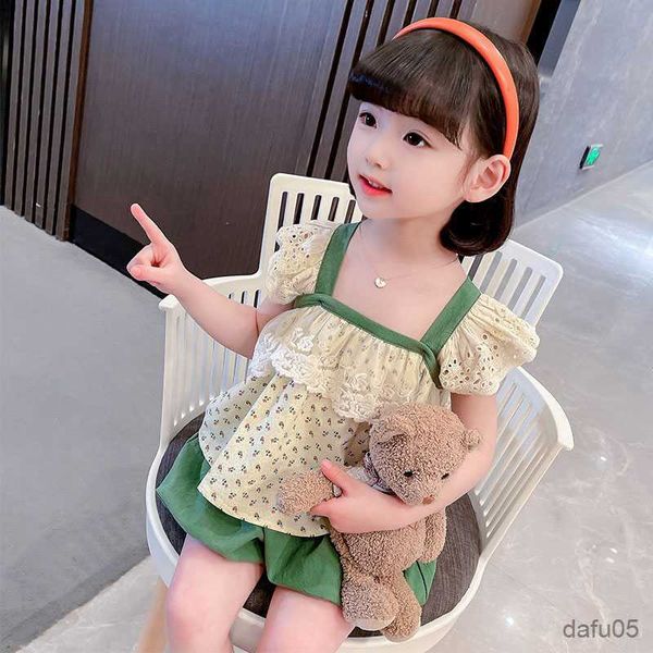 

clothing sets girls summer clothes floral pattern clothes for girls vest short girl clothing toddler children costume r230812, White