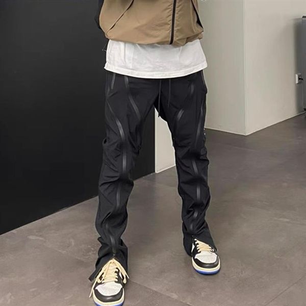

black lightweight multi-zip nylon track pants streetwear316t