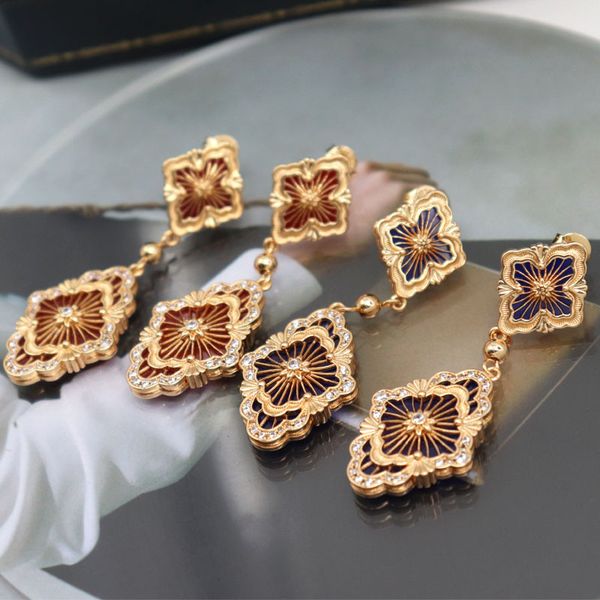 

brand luxury clover designer stud earrings for women fashion ethnic geometry elegant charm cute crystal diamond retro vintage earring earing, Golden;silver