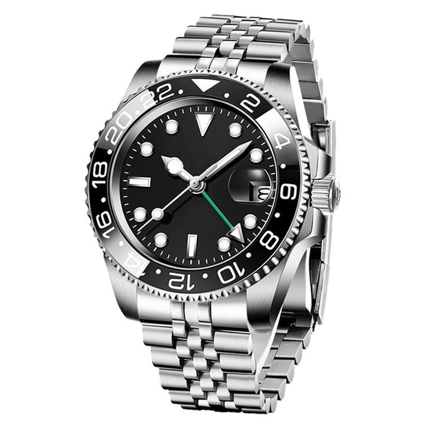 

mens automatic gmt ii watch mechanical ceramics watches 40mm full stainless steel swim wristwatches sapphire luminous watch business casual, Slivery;brown