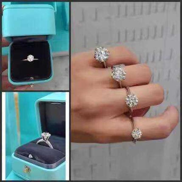 

engagement light luxury diamond set tiffay 925 sterling silver 1 claw six claw ring proposal wedding women's style, Golden;silver