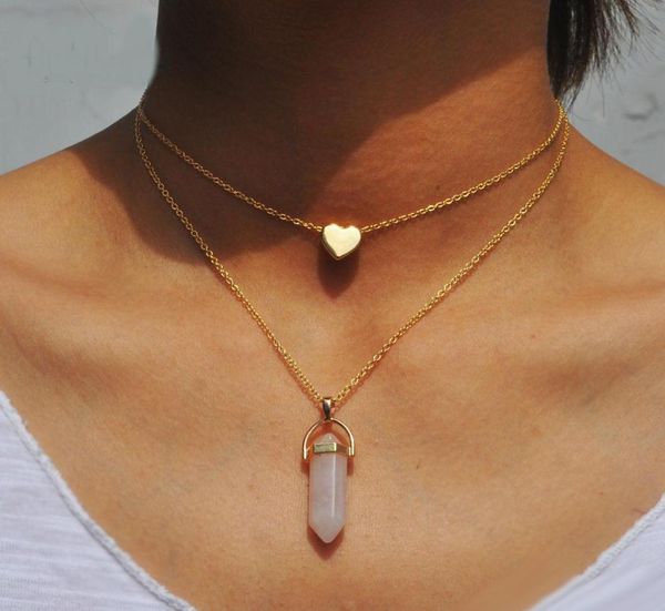 

necklace gold jewelry healing crystals amethyst rose quartz chakra healing women men natural stone pendants gold chain necklaces1865001, Silver
