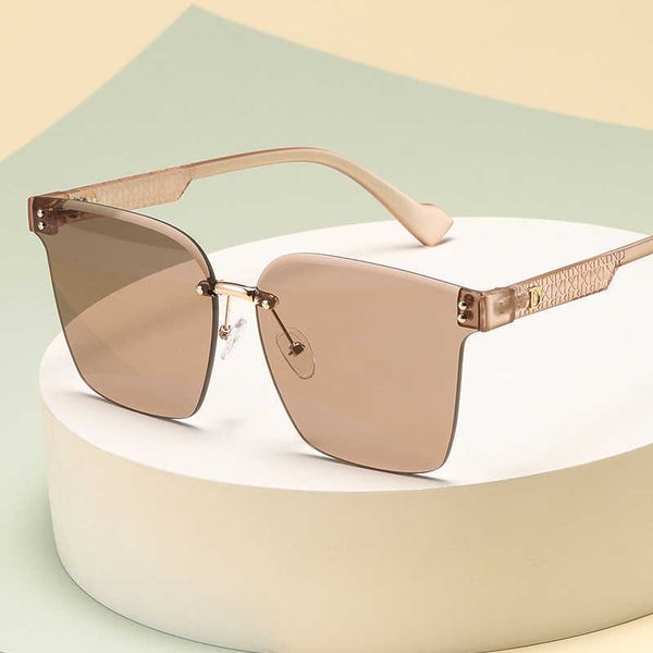 

cold tea frameless with advanced feel new sun protection fashionable travel square large frame uv resistant sunglasses, White;black